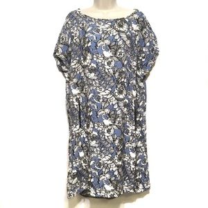 UTERQUE BLUE FLORAL EUROPEAN POCKETED SHIFT DRESS